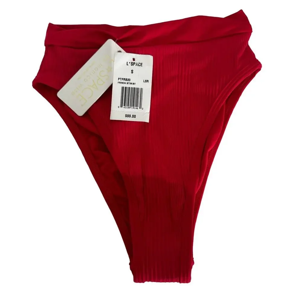 L SPACE $99 Ribbed Frenchi Bikini Bottom Bitsy Cut in Red (No Top) Size S/P